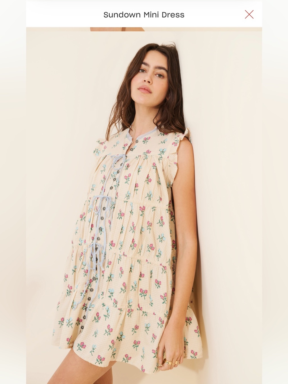 Free People Sundown Mini Dress in Cream with Pink & Green Floral